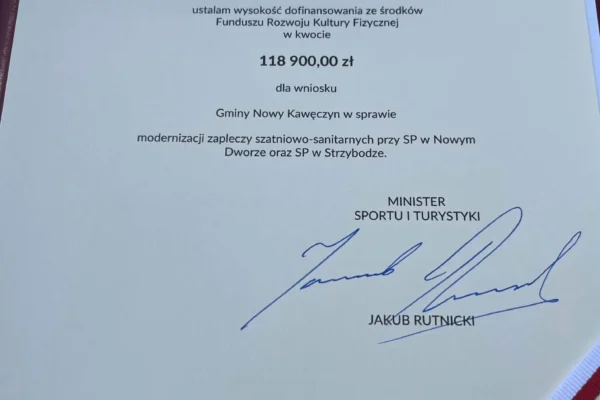 Gmina Nowy Kawęczyn z dofinansowaniem na modernizację szatni przy szkołach