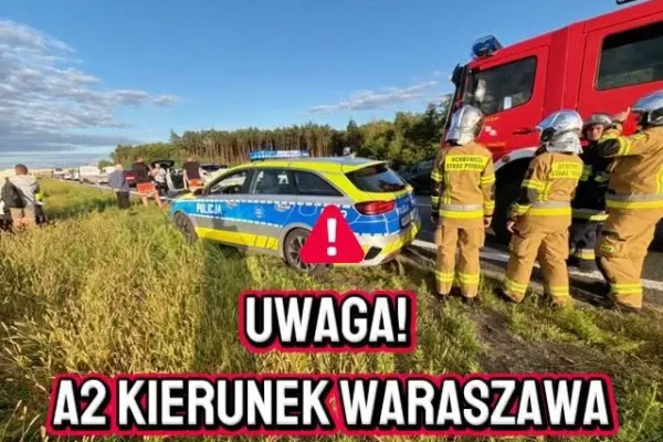 Kolizje na A2 w kierunku Warszawy – utrudnienia na 405. i 408. kilometrze