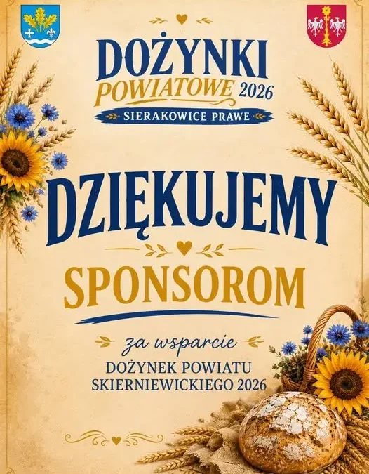 Dożynki Powiatu Skierniewickiego 2026 – podziękowania dla sponsorów