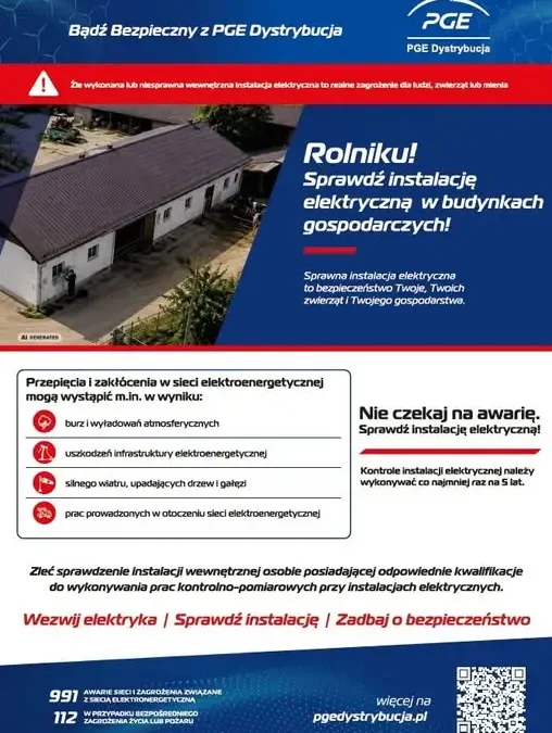 PGE Dystrybucja apeluje do rolników o kontrolę instalacji elektrycznych