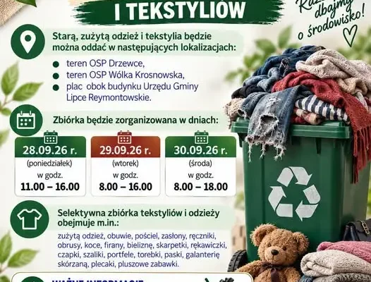 Gmina Lipce Reymontowskie organizuje zbiórkę zużytej odzieży i tekstyliów