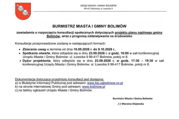 Bolimów zaprasza mieszkańców do konsultacji planu ogólnego gminy